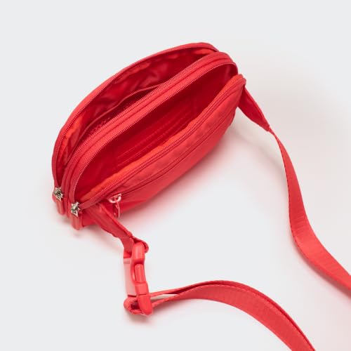 Pander Nylon Fanny Pack Belt Bag for Women with 5 Zipper Pockets, Red - color: Red