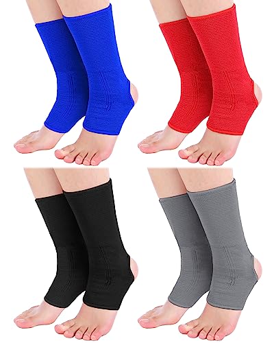 Handepo 4 Pairs Muay Thai Ankle Support Compression Ankle Sleeve, 4 Colors - color: Black, Red, Blue, Gray
