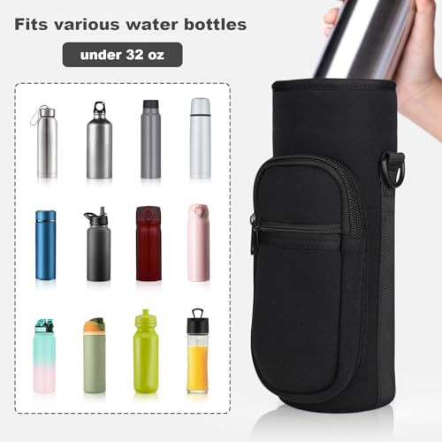 Crossbody Water Bottle Holder with Strap, Phone Pocket (Black, 40, Ounces) - color: Black