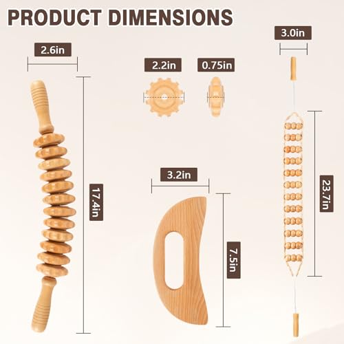 3 in 1 Wood Therapy Massage Tools Maderoterapia Kit Lymphatic Drainage Massager Gua Sha Wooden Massage Tool Body Sculpting Tools for Body Contouring and Shaping, Muscle Pain Relief, Anti-Cellulite