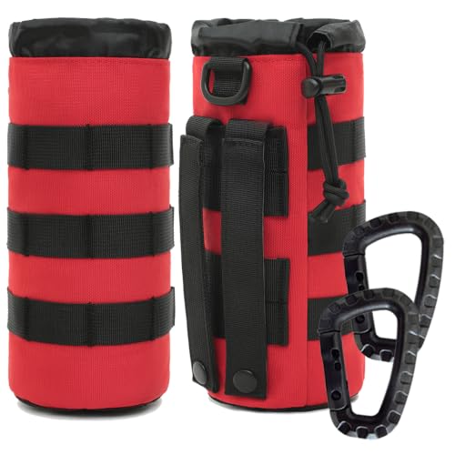 Water Bottles Pouches - 1000D Tactical Molle Drawstring 32OZ Hydration Carrier Bag - color: 2 Pack Red