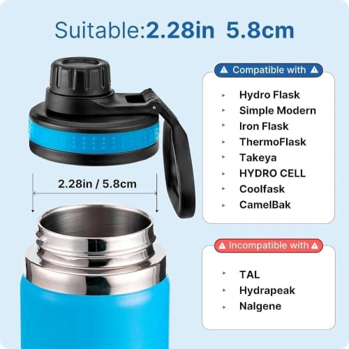 Spout Lid for Thermoflask, Takeya, Simple Modern 12-64oz Wide Mouth Bottle - color: Black+Sky Blue