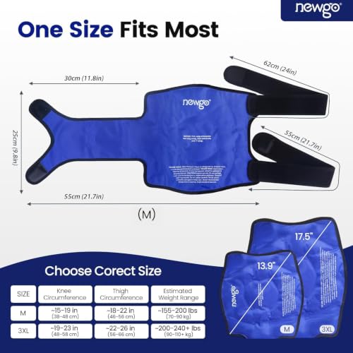 NEWGO Ice Pack for Knee Injuries Reusable, 360° Full Wrap, XL, Blue - color: XL Blue 1-pack