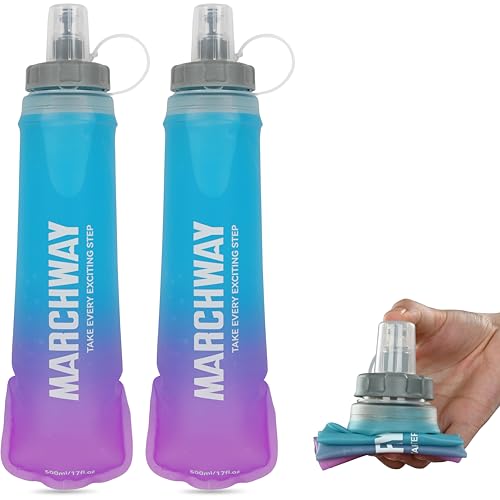 MARCHWAY Soft Flask Collapsible Water Bottle with Wide Mouth, 300ml/500ml - color: Blue Purple, size: 300 ml/10 oz