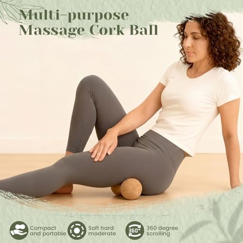 Novabright 2 Pcs Cork Peanut Massage Ball Double Lacrosse Ball Peanut Roller for Myofascial Release, Muscle Relaxation Acupoint Massager for Back, Shoulder, Feet Pain Relief (4.7 Inches) - size: 4.7 Inch