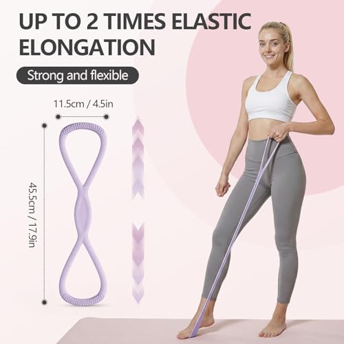 RYAOLELY Figure 8 Resistance Band, Exercise Band for Physical Therapy, Yoga Pilates Home Workout, Portable Fitness Band with Anti-Slip Grip - color: 15LB Pink&Purple