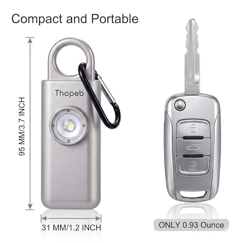 Thopeb Personal Safety Alarm for Women – Superior Loud Siren & SOS Strobe - color: Metallic Silver