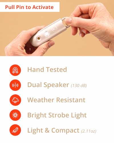 Vantamo Personal Alarm for Self Defense with Low Battery Notice, Strobe Light & Extra Loud 130 dB Double Speakers Safety Keychain Set for Women, Rechargeable Panic Button for Womens Self Defense - color: Metallic Vanilla
