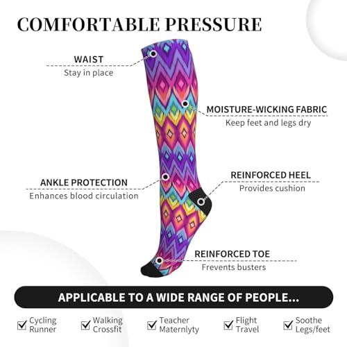 Compression Socks Women And Men For Nurses Travel Pregnancy Recovery Running Athletic - color: Purple Pink Tie Dye Rainbow