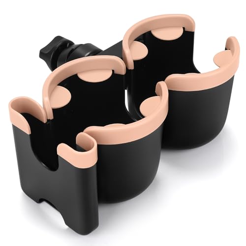 Accmor Stroller Cup Holder with Phone Holder, Bike Cup Holder, Walker Scooter Wheelchair Cup Holder Attachment, Universal Cup Holder for Uppababy Graco Strollers - color: Double Holder-Pink