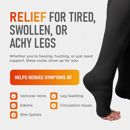 Lemon Hero Zipper Compression Socks 15-20mmHg Open Toe for Women & Men - color: Black, size: X-Large
