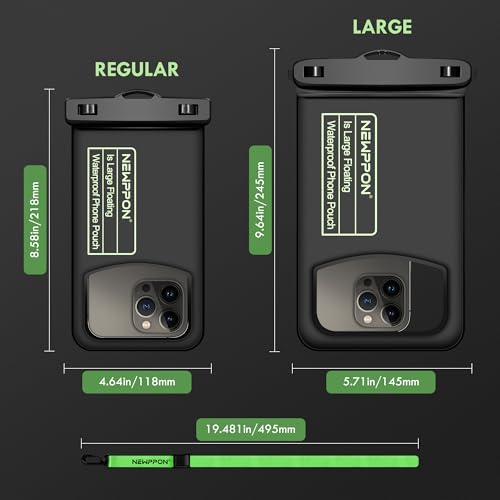 10.5" Large Floating Waterproof Phone Pouch - 2 Pack Float Clear Cell Holder Protector with Lanyard - Universal Floatable Water Proof Dry Bag for iPhone Samsung Galaxy for Beach Swimming Pool - color: 2 Pack Large Black