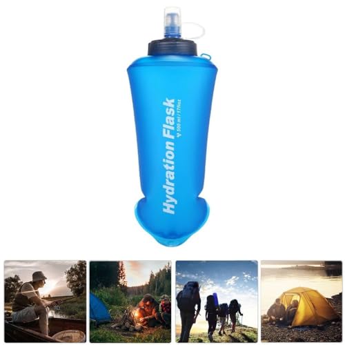 Foldable TPU Water Bottles – Leak-Proof Sports Flask for Running Cycling Hiking, Portable Collapsible Hydration Reservoir with Protective Cap(Blue)