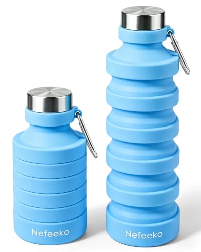 Nefeeko Collapsible Water Bottle, 27oz Reuseable BPA Free Silicone Foldable Water Bottles for Travel Gym Camping Hiking, Portable Leak Proof Sports Water Bottle with Carabiner - color: Blue-27oz