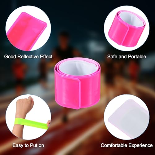 PATIKIL Reflective Slap Bands, Reflector Band Snap Bracelet Armbands High Visibility Safety Reflectors Wrist Strap Strips for Night Jogging Cycling Running - color: Pink