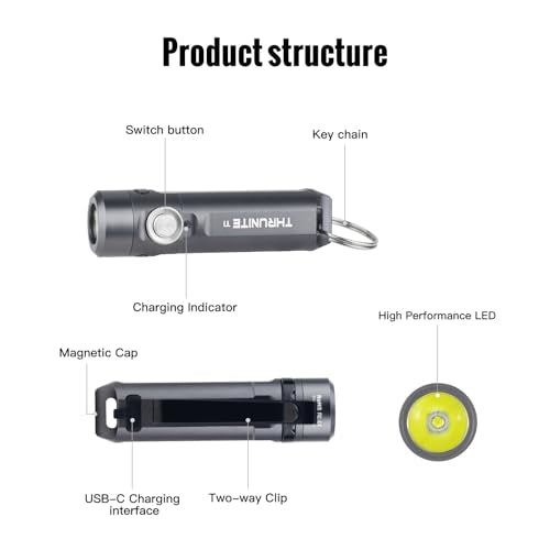 ThruNite Ti Mini Keychain Flashlight USB-C Rechargeable 650 Lumens (Grey)