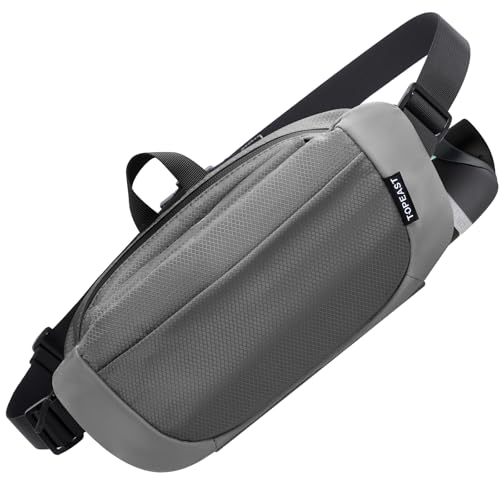 TOPEAST Fanny Pack with Hidden Water Bottle Pocket, Water Resistant Nylon Waist Bag, Lightweight Crossbody Sling Bag for Men & Women, Large Capacity for Travel, Running, Walking & Cycling - color: GREY
