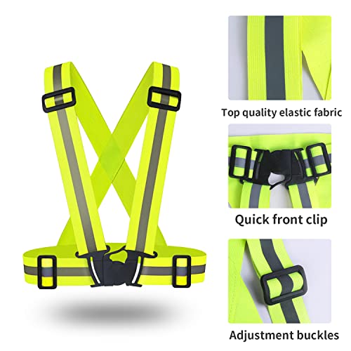 2 pcs Reflective Vest, Adjustable High Visibility Reflective Safety Straps Gear for Run, Cycling,Pet Walking - color: Yellow