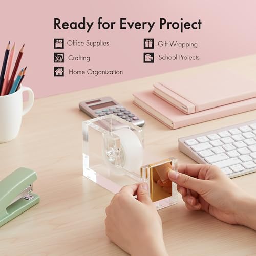 OfficeGoods Acrylic Tape Dispenser, Aesthetic and Compact Design, Gold - color: Gold