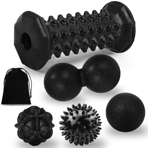 5-in-1 Foot Massager Roller Set for Plantar Fasciitis & Heel Pain Relief - color: 5-piece Black