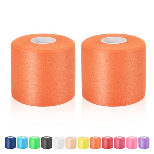 Pre Wrap Athletic Tape 2 Pack, 2.76 Inch x 30 Yards Foam Underwrap, Orange - color: Orange