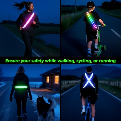 Reflective Sash Gear for Walking at Night,Flashing LED Reflective Belt Safety Lights for Walkers Night Dog Walking Biking Running,High Visibility Rechargeable With Wear 2 Ways for Men Women - color: Blue