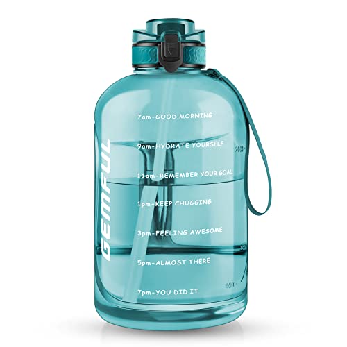 GEMFUL 100oz Big Water Bottle with Straw 3000ml Large Sport Jug (Cyan) - color: Cyan, size: 3 L