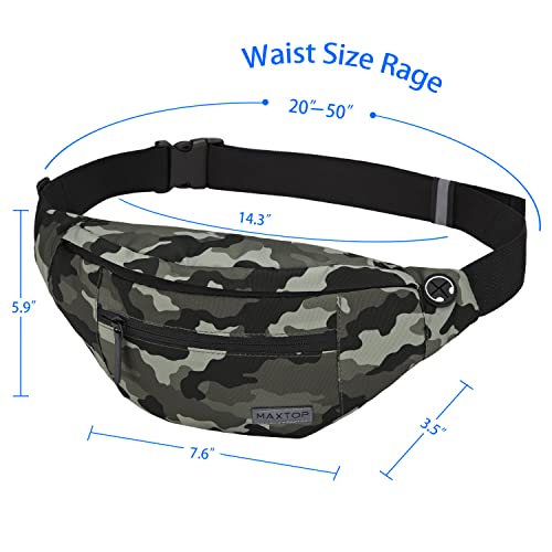 Large Camo Green Fanny Pack Hands-Free Belt Bag Carrying All Size of Phones - color: Camo Green, size: Large