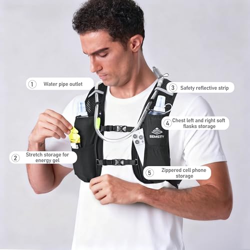 Running Vest for Women Men,5L Hydration Vest with 2*500ml Soft Flask - color: Black