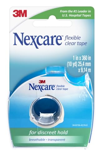 Nexcare Flexible Clear Tape, Waterproof Transparent Medical Tape, 1 in x 10 Yds, 1 Count (Pack of 3) - size: 1 Count (Pack of 3)