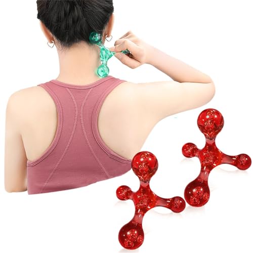 Manual Trigger Point Massage Tool, 2 Pcs 4 Knob Massager Deep Tissue Manual Massager Pressure Point Palm Massage Tool Handheld Back Massagers for Muscle Pain Stress Relief (Red) - color: Red