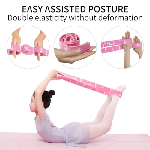 2-Pack Adjustable Kids Dance Stretch Bands - 8-Loop Elastic Bands for Ballet, Latin, Yoga, Gymnastics & Stretching - Flexible, Multi-Section Design for Dance Training & Flexibility - color: Pink+Purple