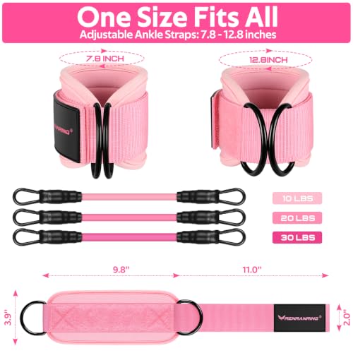 Ankle Resistance Bands w/Cuffs, Ankle Weights Women Booty Workout Equipment - color: Pink