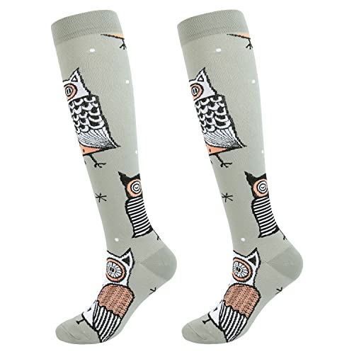 Junely Compression Socks for Women Knee High Stockings Funny Cute - color: A09owl