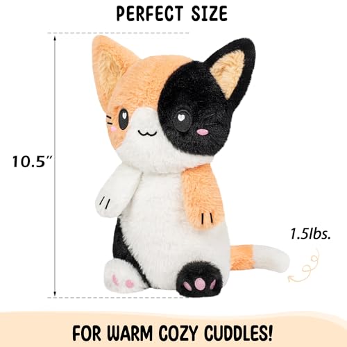 Calico Cat Microwavable 1.5 lbs Unscented Heating Pad for Women and Kids- Cute Soft Cozy Pillow Plush Heatable Warm Stuffed Animals - Kawaii Hot and Cold Plushie - Calico Cat Gifts for Girls and Women - color: Calico Cat