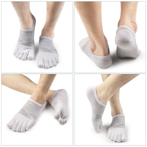 VWELL No Show Toe Socks for Men Women COOLMAX Five Finger Socks Athletic Running Ankle Low Cut 5 Toe Socks (3Pairs) - color: White, size: Small