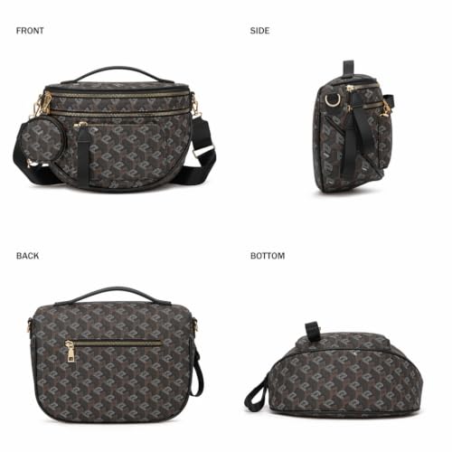 Makes Checkered Crossbody Bag Bum Bag for Women with Pouch - color: Black P