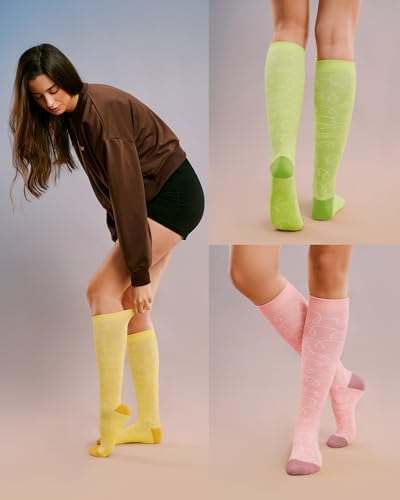 FITRELL 15-20mmHg Compression Socks for Women & Men 4 Pairs - color: Green+pink+yellow+blue, size: Small-Medium