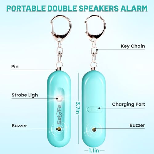 Personal Safety Alarm - Waterproof Rechargeable Security Alarm - 140dB Extra Loud Siren & Strobe Light - Self Defense Keychain - Gift for Women, Teenagers, College Girls, Seniors（Aqua+Aqua） - color: Aqua+Aqua