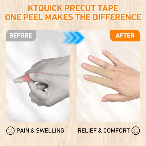 KTQUICK Precut Finger Kinesiology Tape, 40 PCS, 20% Stronger Adhesive,Beige - color: Beige