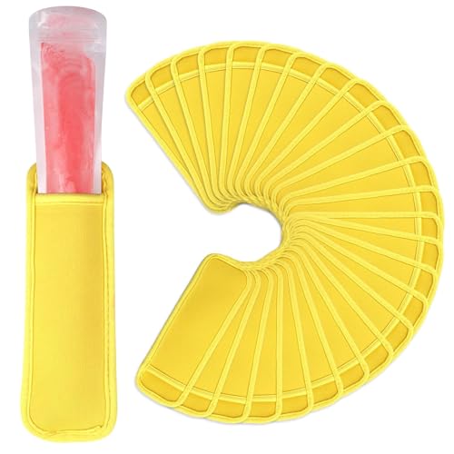 JANYUN 24 Pack Yellow Popsicle Bags Ice Pop Sleeves Antifreezing Holder - color: Yellow