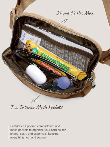 ODODOS Unisex Mini Belt Bag with Adjustable Strap Small Fanny Pack for Workout Running Traveling Hiking, Caramel - color: Caramel