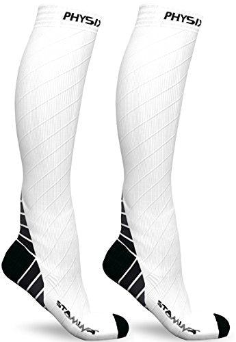 Physix Gear Compression Socks 20-30 mmHg - Men & Women - Running, Nurses, Shin Splints, Flight, Travel - color: White, size: Large/X-Large