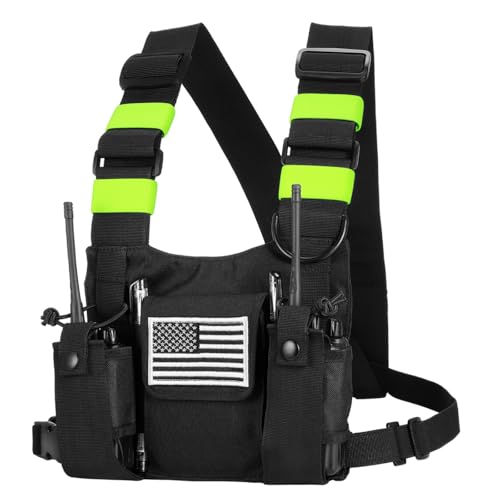 Radio Chest Harness Chest Front Pack Pouch Holster Vest Rig for Two Way Radio Walkie Talkie(Rescue Essentials) - color: Green