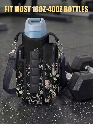 RICHEN Magnetic Gym Bag,Magnets Gym Water Bottle Bag Carrier Holder with Pockets & Strap Fit for 18 to 40 oz Owala Hydro Flask Yeti, Gym Accessories for Men Women,Walking, Hiking - color: Flowers and Birds