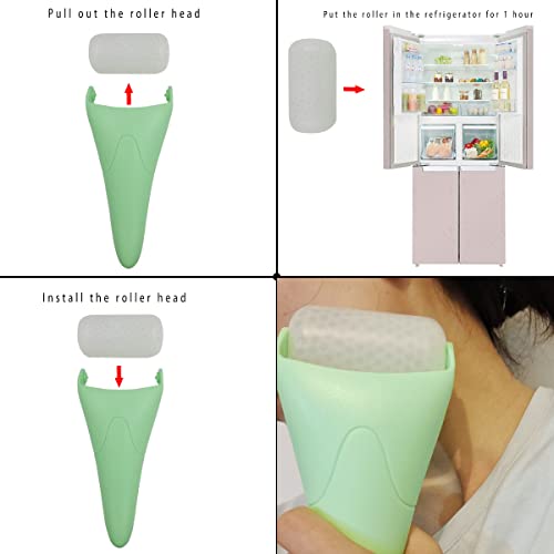 3 in 1 Ficial Face Ice Jade Roller and Gua Sha Tool, Natural Real Jade Anti-Wrinkle Face Eye Neck Massager Tool, Reduce Wrinkles, Puffiness, Migraine, Redness, Pain and Injury, Green - color: Green