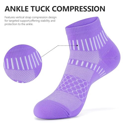 IRAMY Ankle Compression Socks for Women Men Cushioned Athletic Running Socks Plantar Fasciitis Relief 2/3/4/5/6 Pairs - color: Pink+purple+blue(3 Pairs), size: Medium