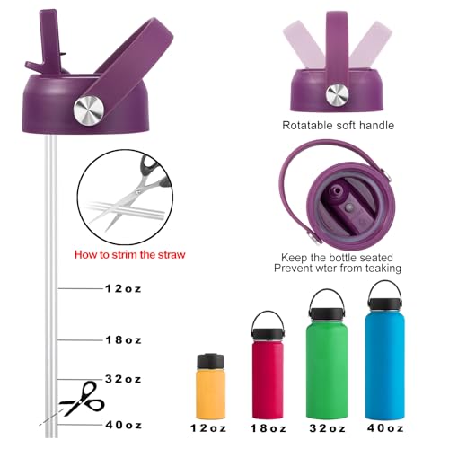 KMN Wide Mouth Straw Lid with Flip Top, Replacement Cap with Straw for Hydro Flask 18 32 40 oz Wide Mouth Water Bottle & 12 16 20 oz Coffee Flask, BPA-Free Leakproof Sports Lid (Eggplant Purple) - color: Eggplant Purple