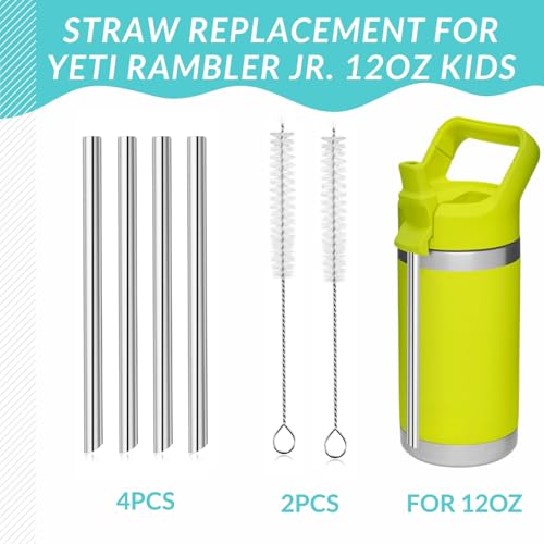 4PCS Replacement Metal Straw for YETI Rambler Jr. Water Bottle, Reusable Stainless Steel Replacement Straws with 2PCS Cleaning Brushes Compatible with YETI Rambler Jr. Bottle (12oz) - size: 12oz