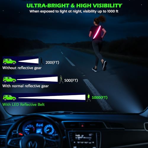 Reflective Sash Gear for Walking at Night,Flashing LED Reflective Belt Safety Lights for Walkers Night Dog Walking Biking Running,High Visibility Rechargeable With Wear 2 Ways for Men Women - color: Pink